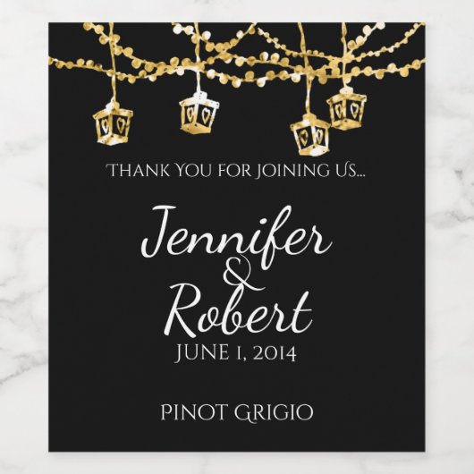 Gold Lantern-lampjes op het label voor zwarte brui Wijn Etiket (Enkel label)