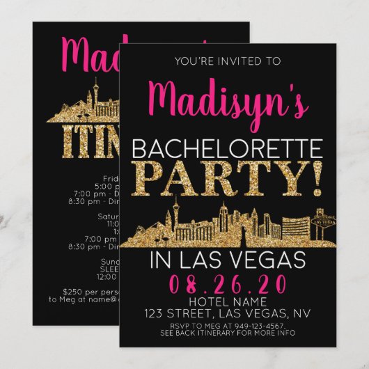 Gold Las Vegas Bachelorette Party Itinerary en Kaart (Voorkant / Achterkant)