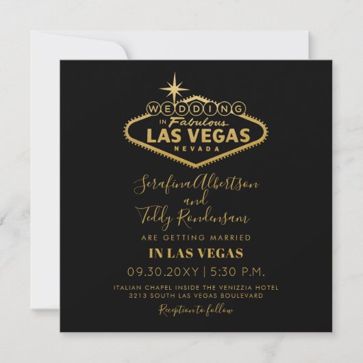 Gold Las Vegas Fabulous Destination Square Wedding Kaart (Voorkant)