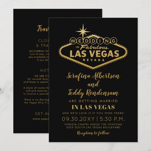 Gold Las Vegas Fabulous Destination Wedding Kaart (Voorkant / Achterkant)