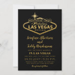 Gold Las Vegas Fabulous Destination Wedding Kaart<br><div class="desc">Een uitnodiging voor een Las Vegas Wedding met het geweldige lichtbord in een elegant faux gouden folie-effect op een zwarte achtergrond, ontworpen met een bestemmingsbruiloft in gedachten, inclusief ruimte voor optionele reizen en accommodatie op de achterkant, waardoor dit een betaalbare en chic casino chapel bruiloft is. Maak het met onze...</div>