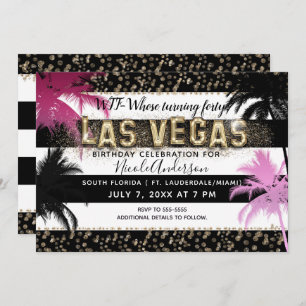 Gold LAS VEGAS Glitter Palm Trees Birthday Party Kaart