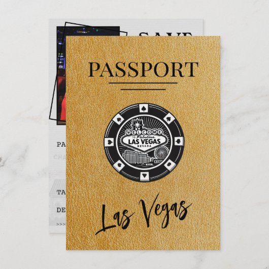 Gold Las Vegas Passport Bewaar de datum Save The Date (Voorkant / Achterkant)