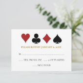 Gold Las Vegas Poker Kaart Suits Wedding RSVP (Staand voorkant)