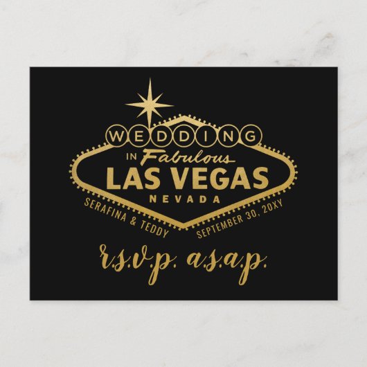 Gold Las Vegas Sign Wedding RSVP Response Briefkaa Aankondigingskaart (Voorkant)