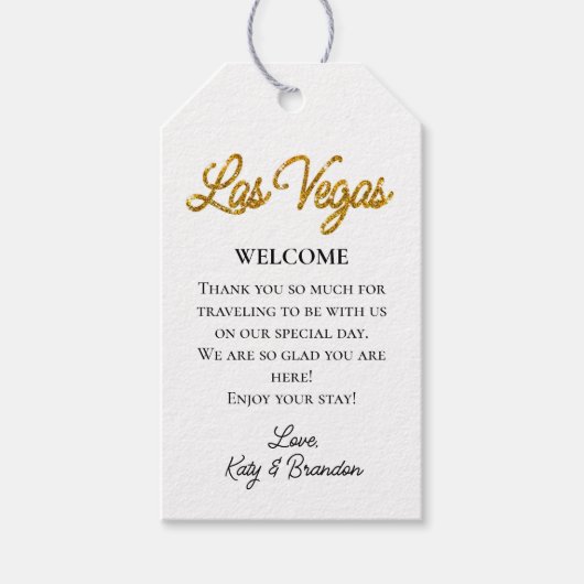 Gold Las Vegas Sparkles Bruiloft Welkom Cadeaulabel (Voorkant)
