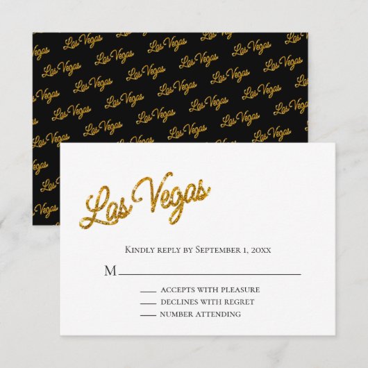 Gold Las Vegas Sparkles Wedding RSVP Kaart (Voorkant / Achterkant)