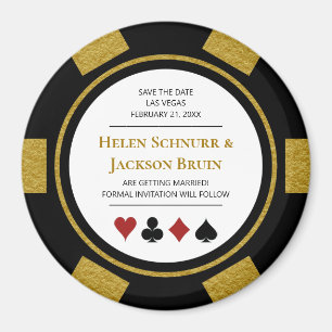 Gold Las Vegas Wedding Save the Date Poker Chip Magneet