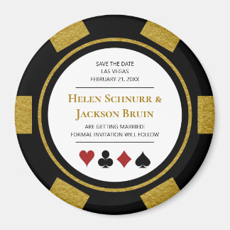 Gold Las Vegas Wedding Save the Date Poker Chip Magneet