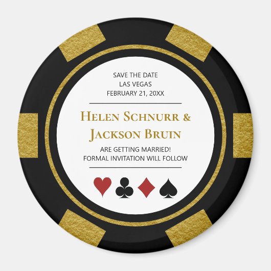 Gold Las Vegas Wedding Save the Date Poker Chip Magneet (Voorkant)