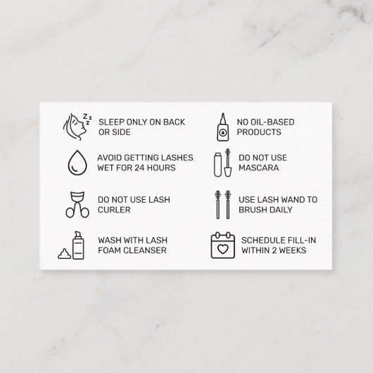 Gold Lash Extensions Aftercare Card Visitekaartje (Achterkant)