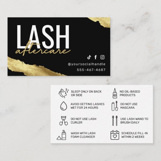 Gold Lash Extensions Aftercare Card Visitekaartje (Voorkant / Achterkant)