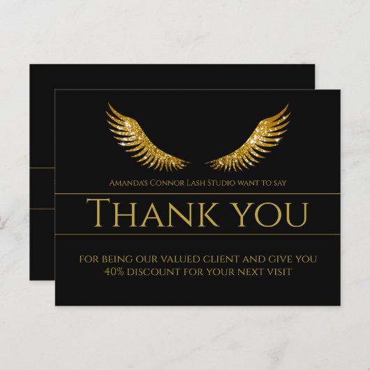 Gold Lash Wings Bedankt Bold Black Briefkaart (Voorkant / Achterkant)