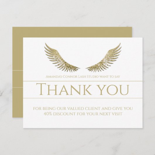 Gold Lash Wings Bedankt Simple White Briefkaart (Voorkant / Achterkant)