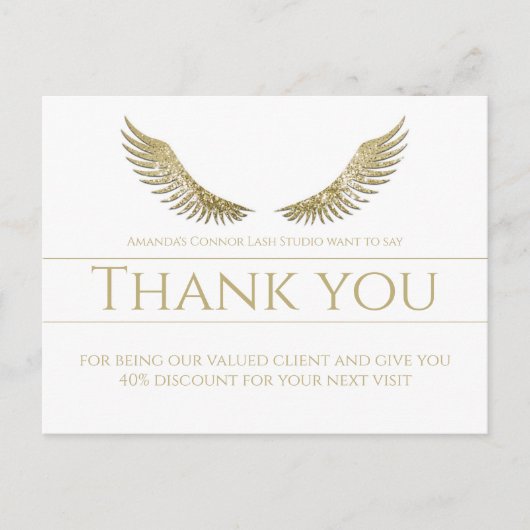 Gold Lash Wings Bedankt Simple White Briefkaart (Voorkant)