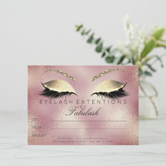 Gold Lashes Extension Makeup Certificate Gift Pink (Staand voorkant)