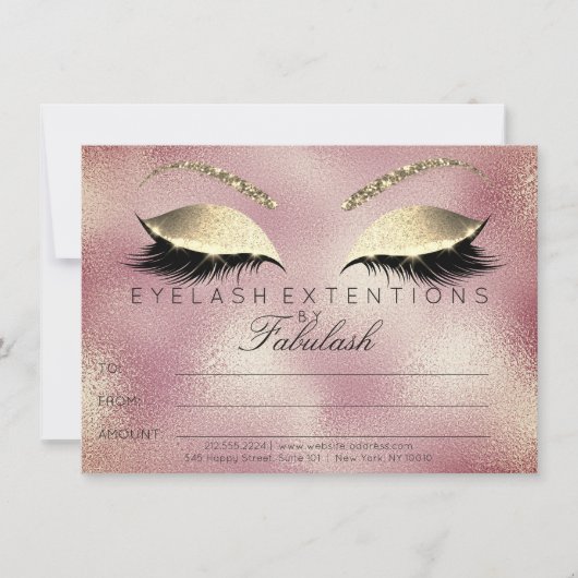 Gold Lashes Extension Makeup Certificate Gift Pink (Voorkant)