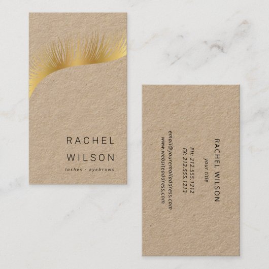 Gold Lashes Rustic kraft makeup kunstenaar eyelash Visitekaartje (Voorkant / Achterkant)