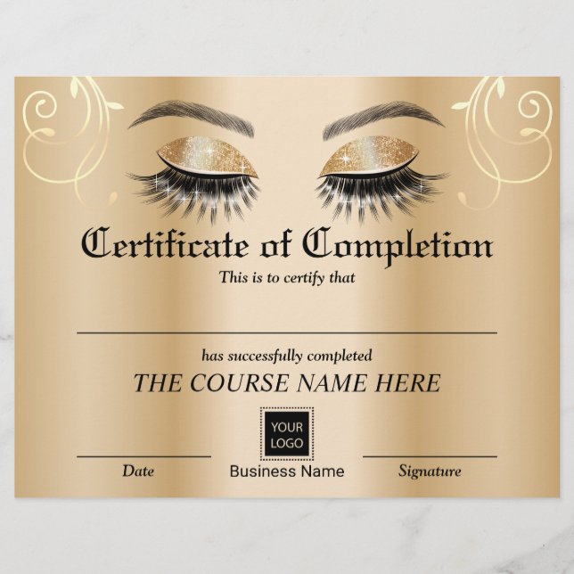 Gold Lashes Salon Certificate of Completion (Voorkant)