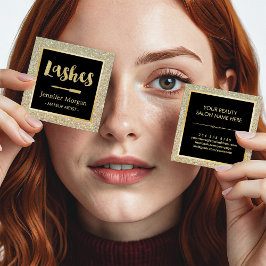 Gold Lashes Script Glitter Sparkles Makeup Artist Vierkante Visitekaartje