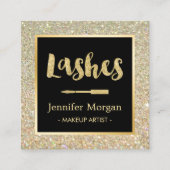 Gold Lashes Script Glitter Sparkles Makeup Artist Vierkante Visitekaartje (Voorkant)