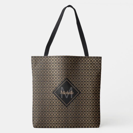 Gold Lattice Monogramed Tote Bag (Voorkant)