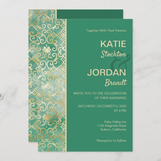 Gold Lattice Wedding Uitnodiging (Voorkant / Achterkant)