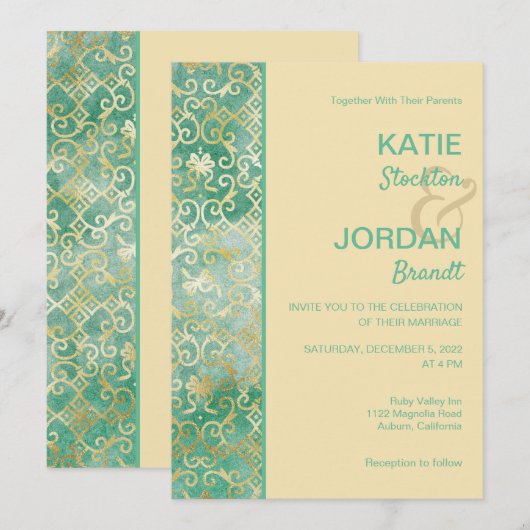 Gold Lattice Wedding Uitnodiging (Voorkant / Achterkant)