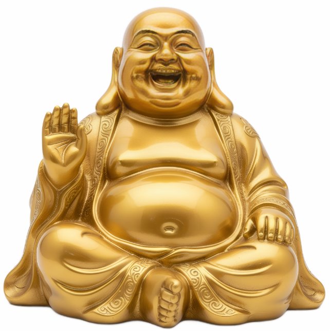 Gold Laughing Buddha Blessing Gesture 2D Budai Staand Fotobeeldje (Voorkant)