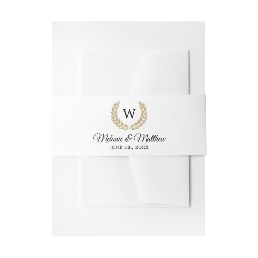 Gold Laurel Black White Monogram Weddenschap Uitnodigingen Wikkel (Voorkant Voorbeeld)