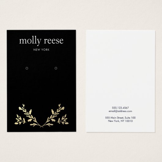 Gold laurel Branch Black Earring Display Kaart (Voorkant /achterkant)