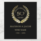 Gold Laurel & Heart Jubileum Wine Label Wijn Etiket (Enkel label)