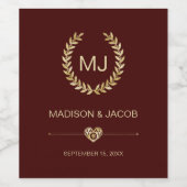 Gold Laurel & Heart Red Background Label Wijn Etiket (Enkel label)