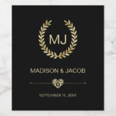 Gold Laurel & Heart Wine Label Wijn Etiket (Enkel label)