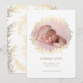Gold Laurel Krans Witte Pasgeboren Baby Foto Geboo Aankondiging (Voorkant / Achterkant)