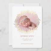 Gold Laurel Krans Witte Pasgeboren Baby Foto Geboo Aankondiging (Voorkant)