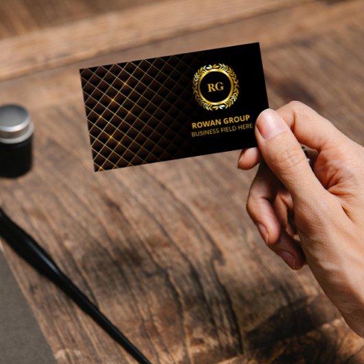 Gold Laurel Leaf Crest | Diamond Pattern | Luxembu Visitekaartje