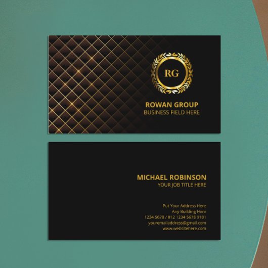 Gold Laurel Leaf Crest | Diamond Pattern | Luxembu Visitekaartje