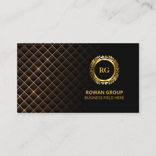 Gold Laurel Leaf Crest | Diamond Pattern | Luxembu Visitekaartje (Voorkant)