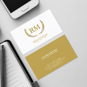 Gold Laurel Leaves | Elegant Initiaal op wit Visitekaartje