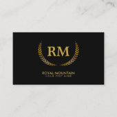 Gold Laurel Leaves | Elegant Initiaal op zwart Visitekaartje (Voorkant)