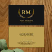 Gold Laurel Leaves | Elegant Initiaal op zwart Visitekaartje