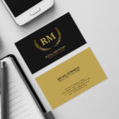 Gold Laurel Leaves | Elegant Initiaal op zwart Visitekaartje