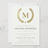 Gold Laurel Monogram  Grote Opening Invite Bedankkaart (Voorkant)