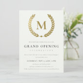 Gold Laurel Monogram Grote Opening Invite Bedankkaart (Staand voorkant)