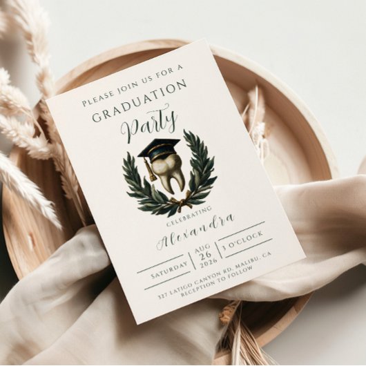 Gold Laurel Tooth Graduation Party Kaart