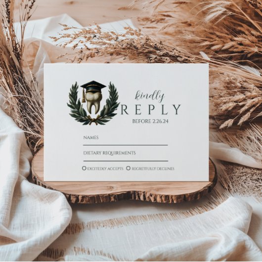 Gold Laurel Tooth Graduation Party RSVP Kaartje