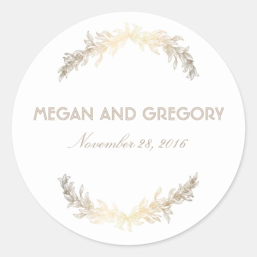 Gold Laurel Vintage bruiloft Ronde Sticker (Voorkant)
