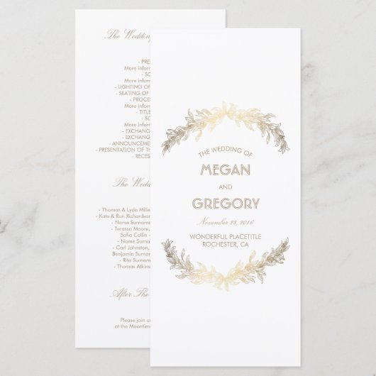 Gold Laurel Vintage Wedding Programma's (Voorkant / Achterkant)