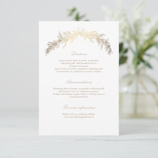 Gold Laurel Wedding Details Invoegen Informatiekaartje (Staand voorkant)